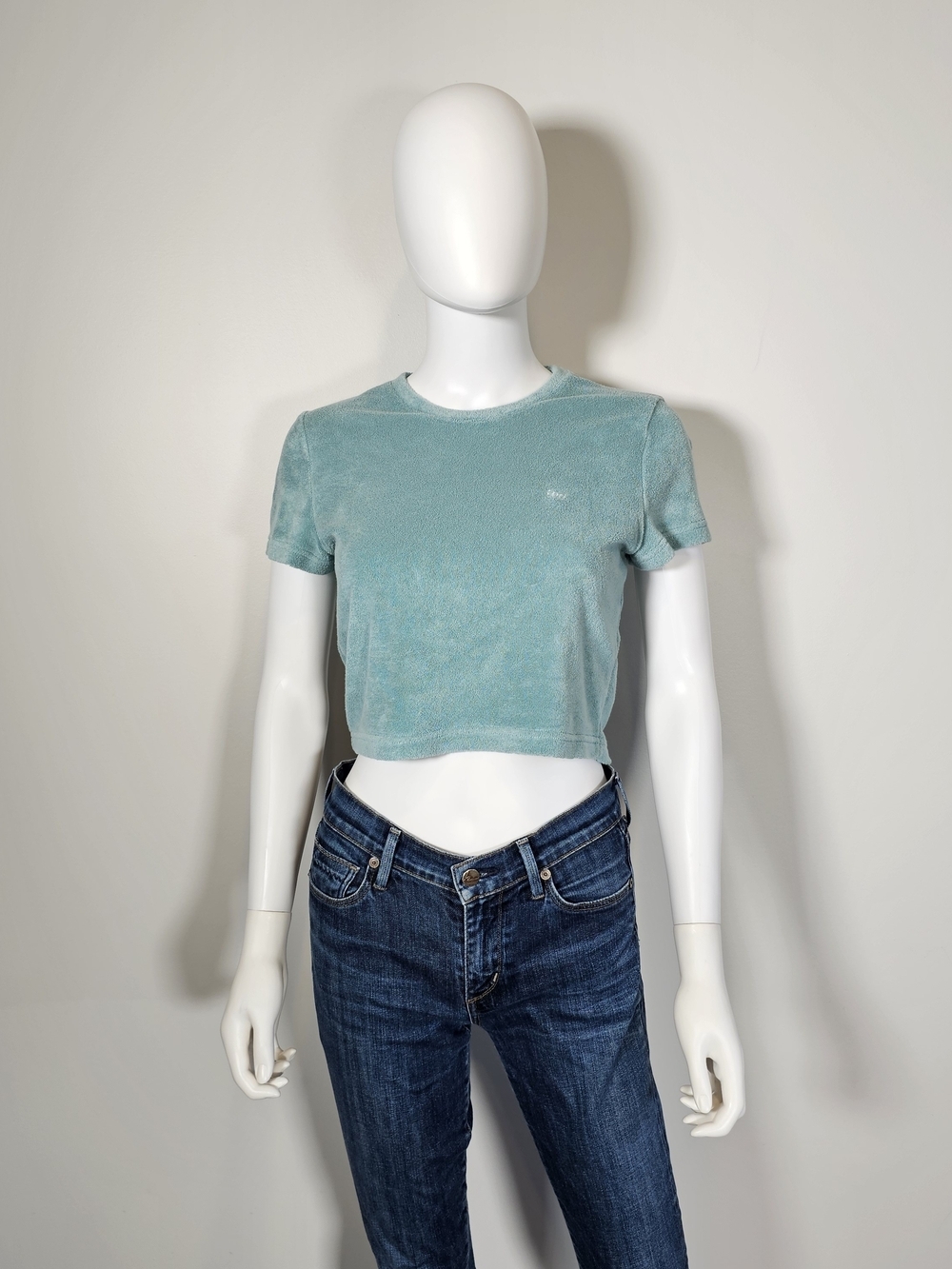 TNA Aritzia Terrycloth Crop Tee in Light Aqua Sz S